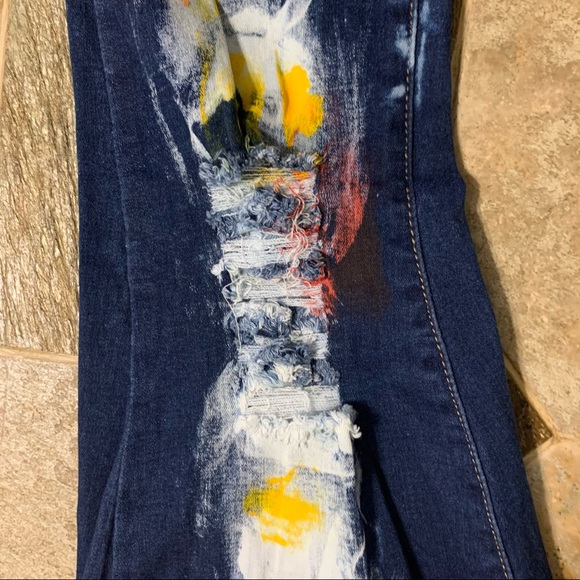 Redfox High Rise Destroyed Painted Skinny Jeans 13 - Picture 5 of 13